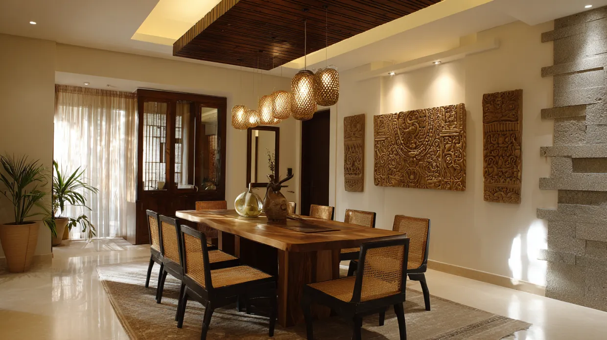 dining room design with bold chandelier and statement lighting