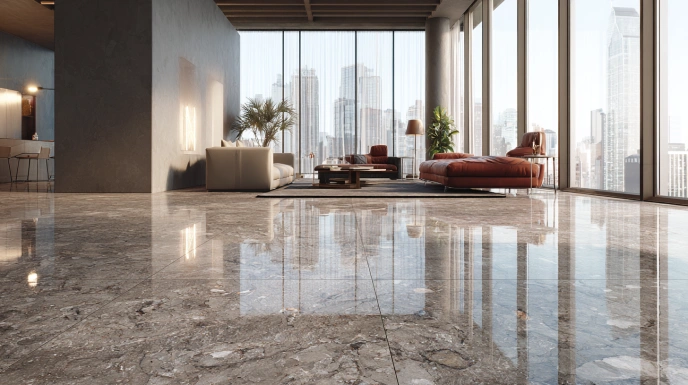 Grey granite flooring in modern minimalist interior