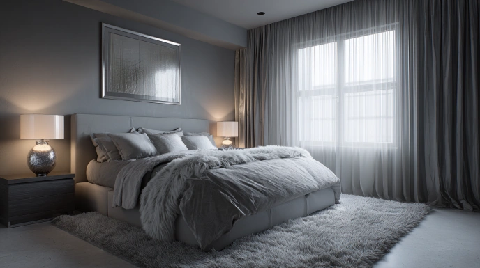 Modern grey and silver bedroom with sleek design