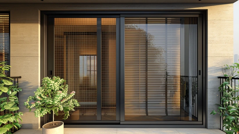 black aluminium mesh featured in a sleek window grill design