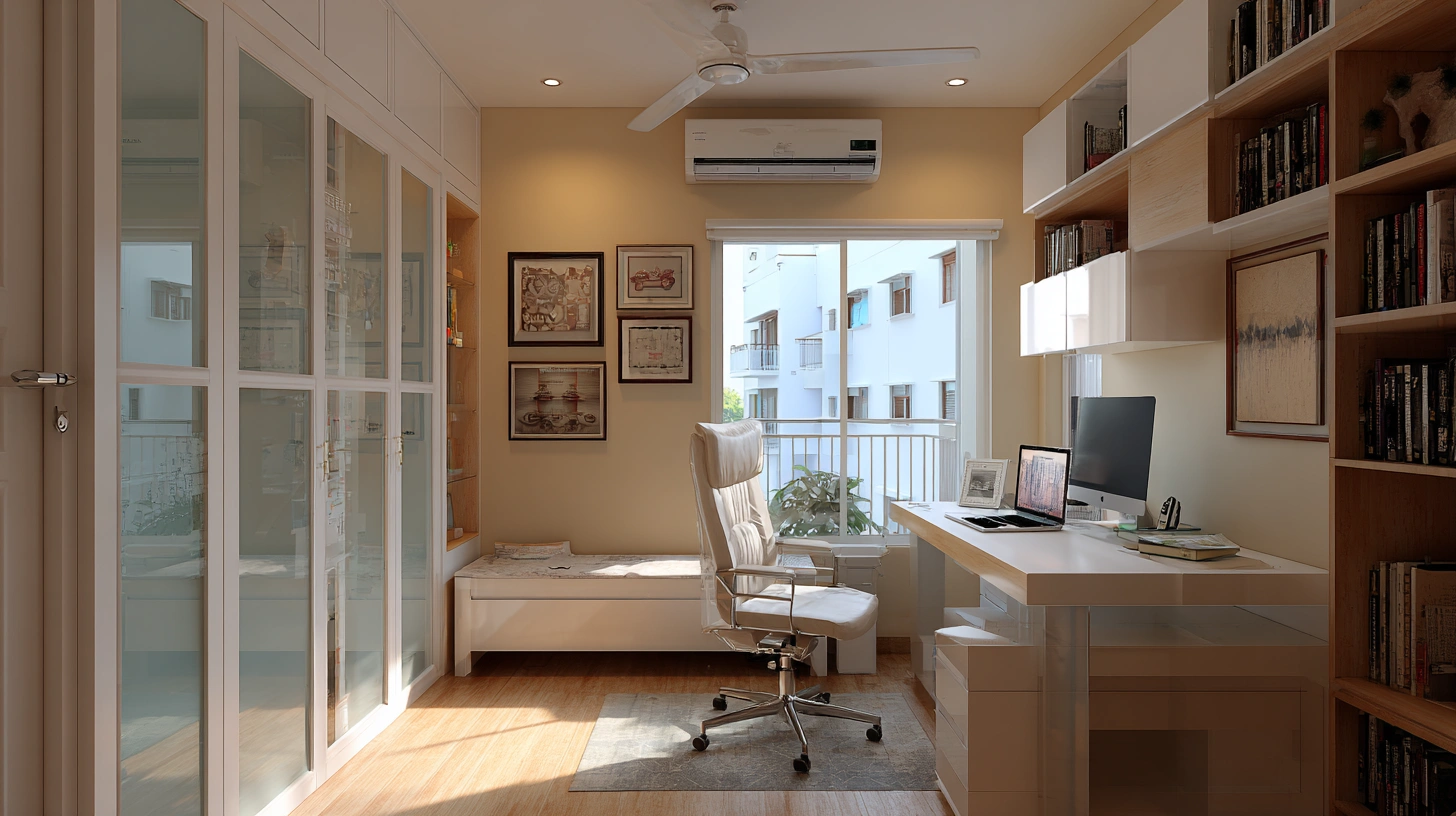 Sleek frosted glass panel divider separating office workspace corridors