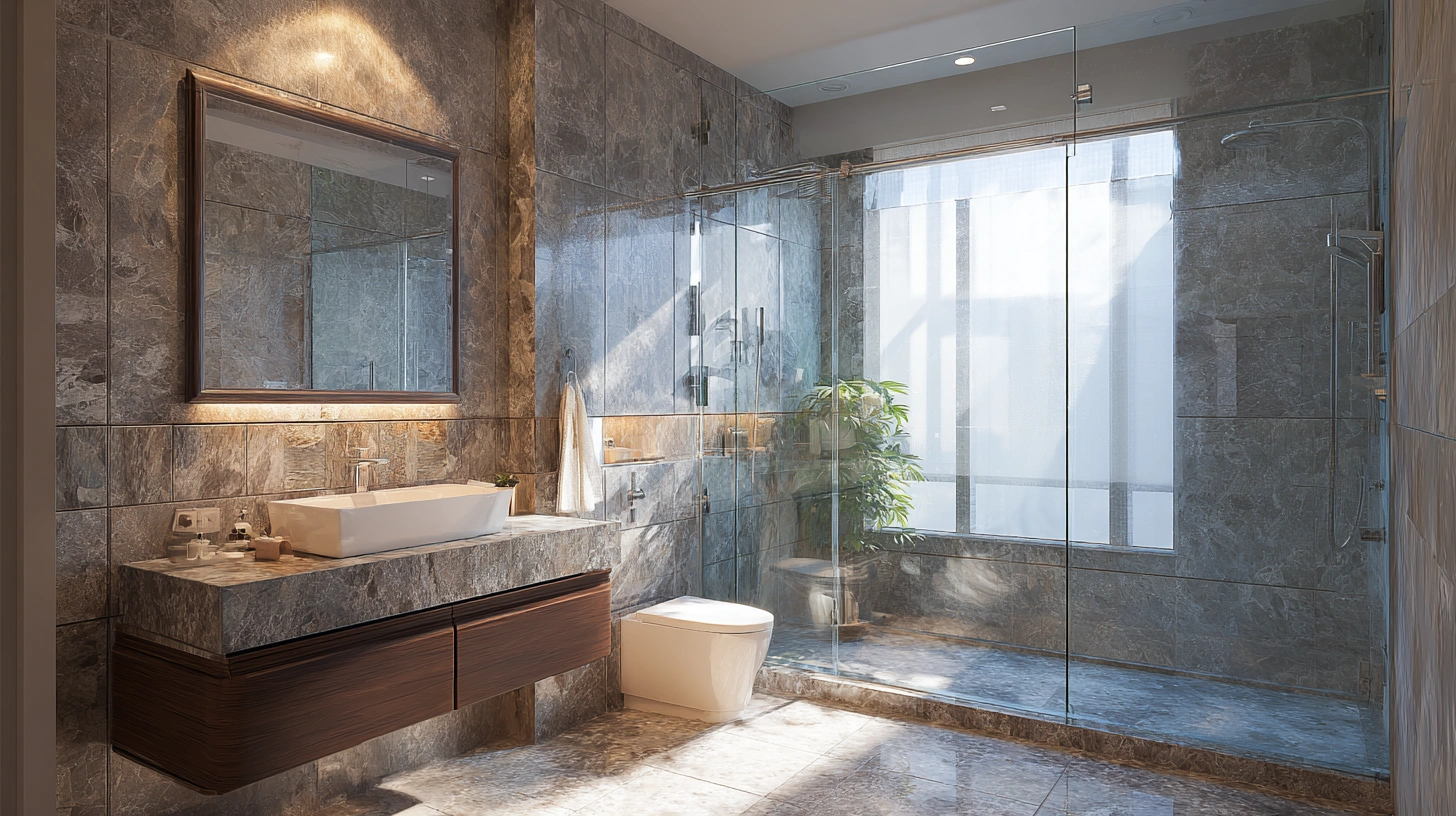 Innovative half glass and half tiled wall partition