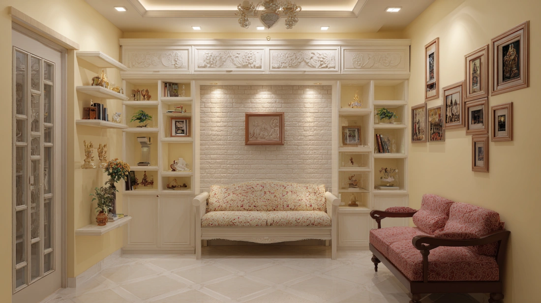 Cement hall cupboard with small display wall niches