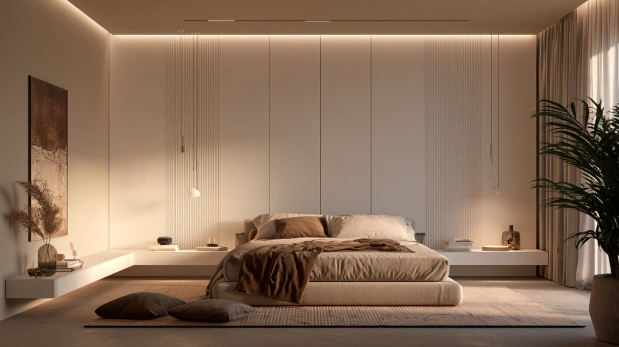 Sleek handleless white wardrobe for a seamless look.