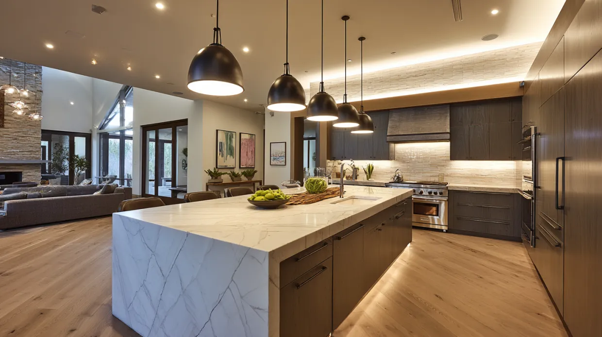 kitchen ceiling LED lights arranged to provide focused illumination on cooking areas