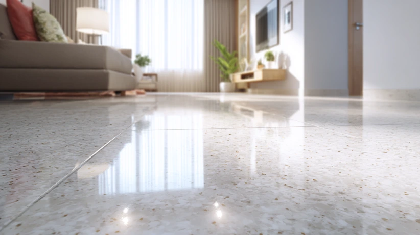 himalayan white finish used in elegant living room granite flooring