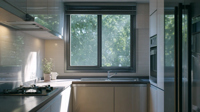 Kitchen sliding window above counter