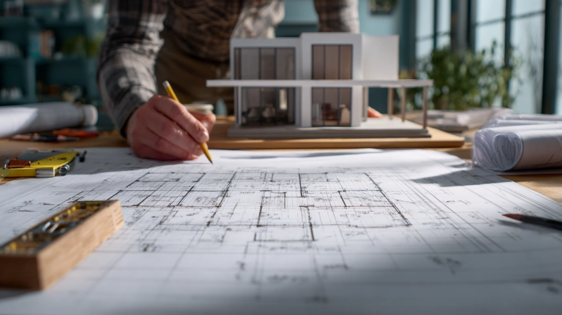 Designer using a tablet to create a 3D home