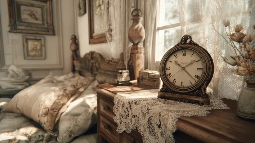 vintage bedroom ideas with classic table clock decor