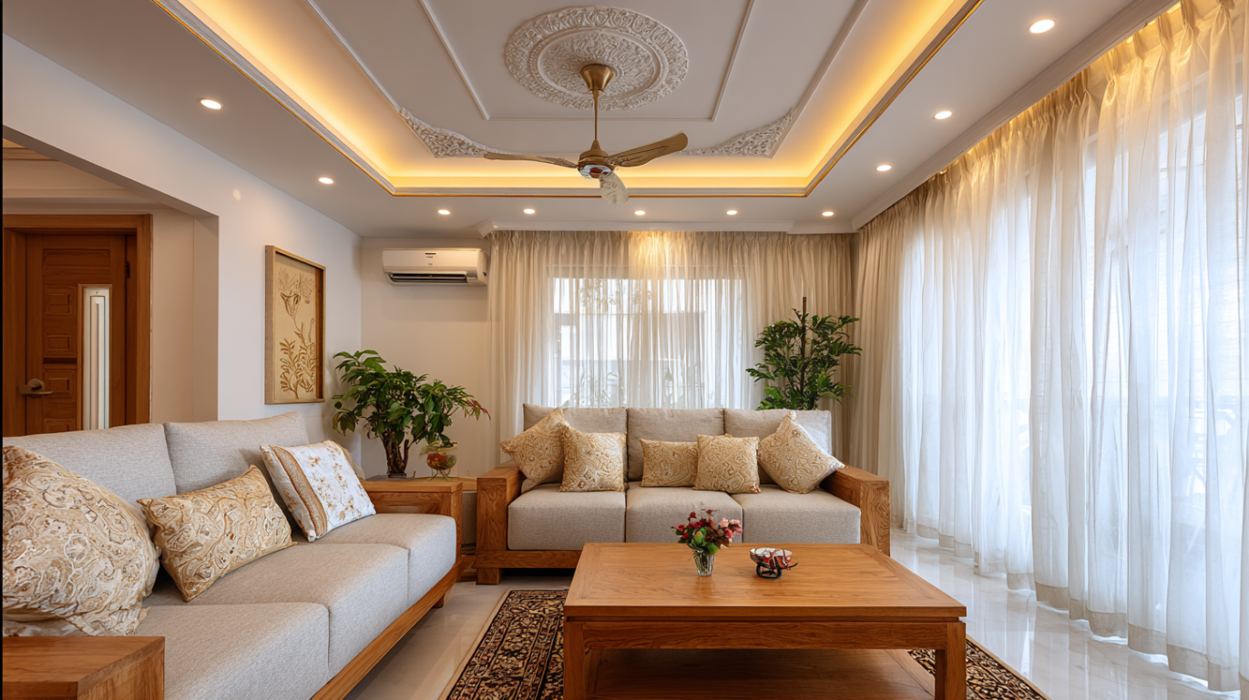 Traditional living room matching ornate carved plaster