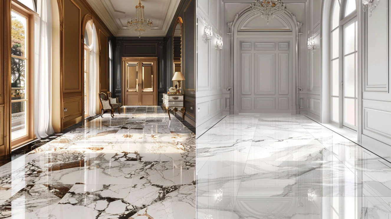 Comparison guide showing Indian vs Italian marble flooring