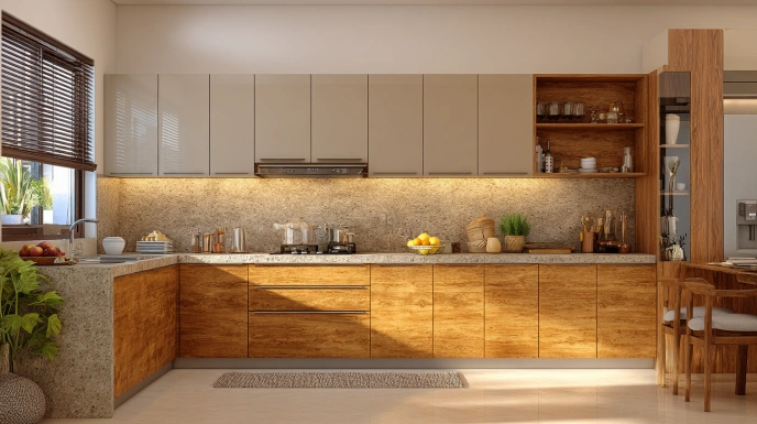 Laminate kitchen cabinets with wood texture
