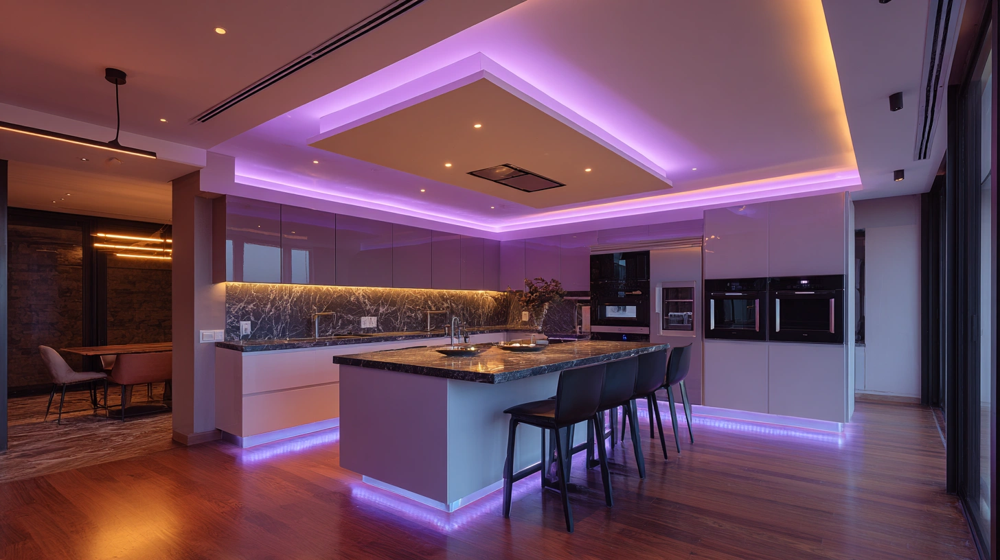 Modern interior with soft indirect LED glow from ceiling