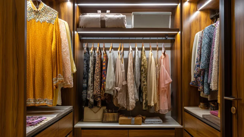 Indo-Western fusion sliding wardrobe interior design