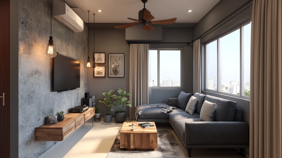 Concrete wall industrial style small living room