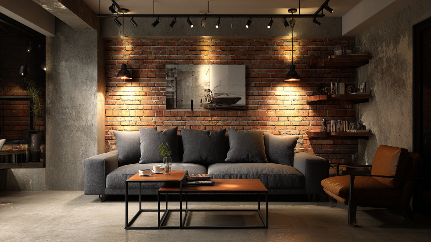 Industrial contemporary living room interior