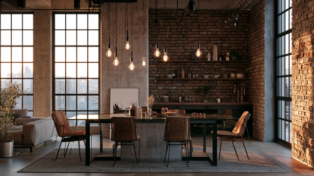 Industrial glass dining table