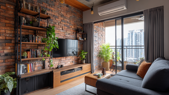 Compact industrial apartment living room design
