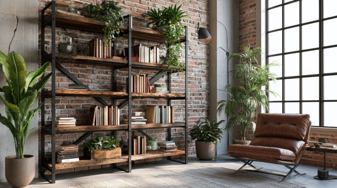 Industrial metal bookshelf