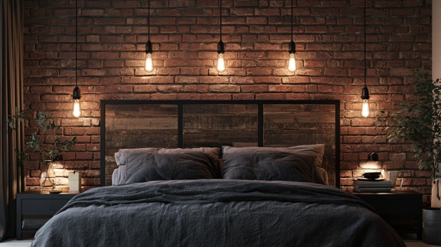 Industrial metal wood headboard