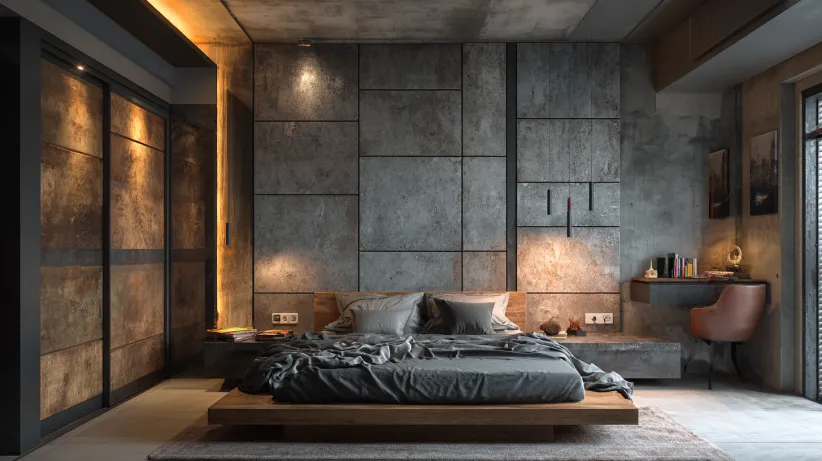 Industrial style modern PVC wall panel design for bedroom