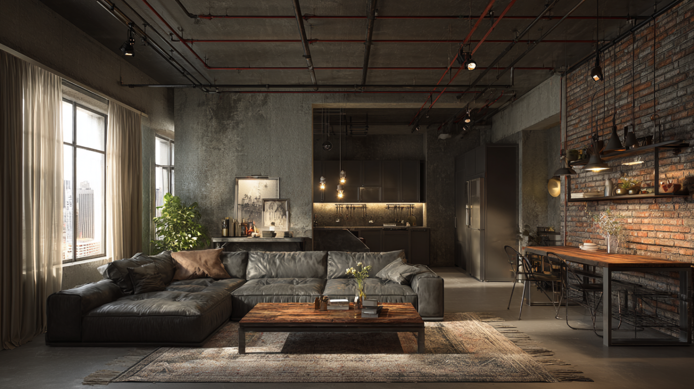 Industrial-style 2 bedroom apartment interior