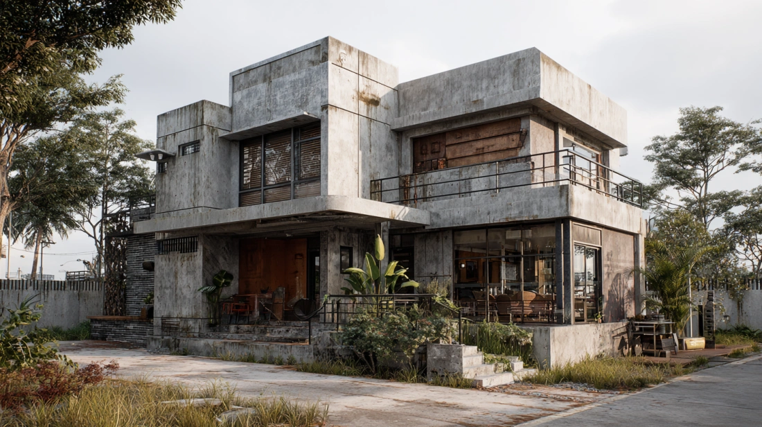 Industrial Indian house with concrete and metal