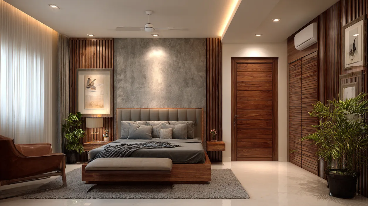 Classic solid wood bedroom door with elegant finish