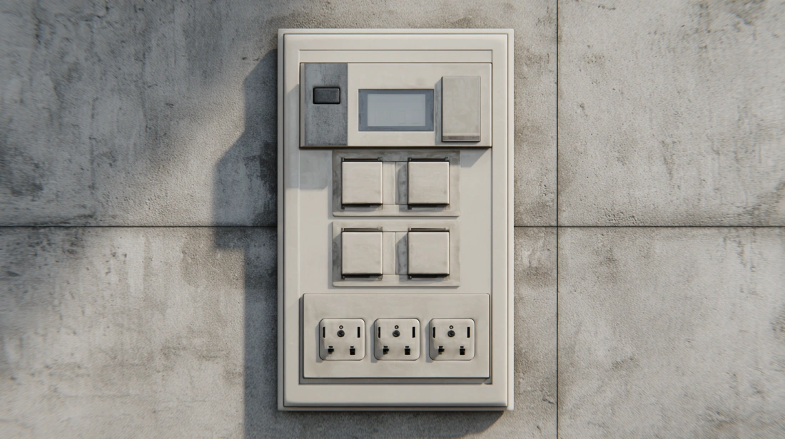 High-tech modular switchboard with integrated digital display and sockets