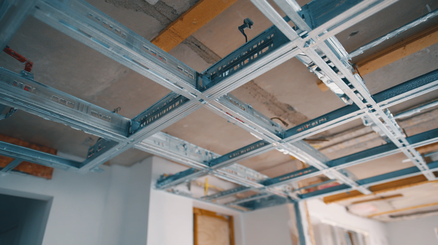 Contractor installing a metal frame for a false ceiling