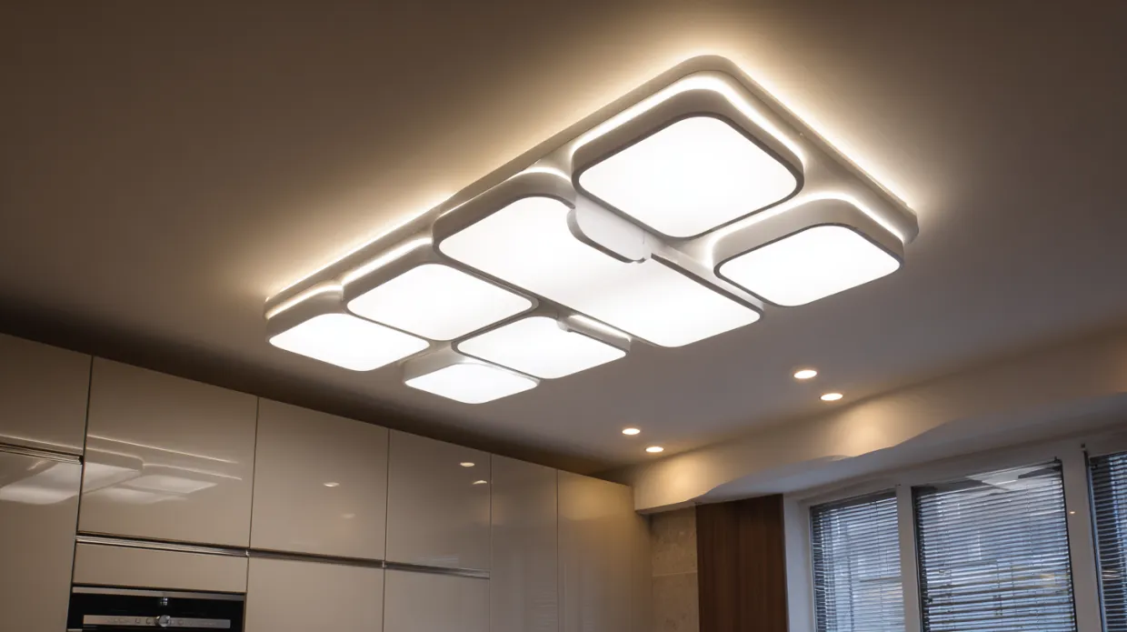 modern kitchen ceiling with integrated LED lights providing bright and even illumination