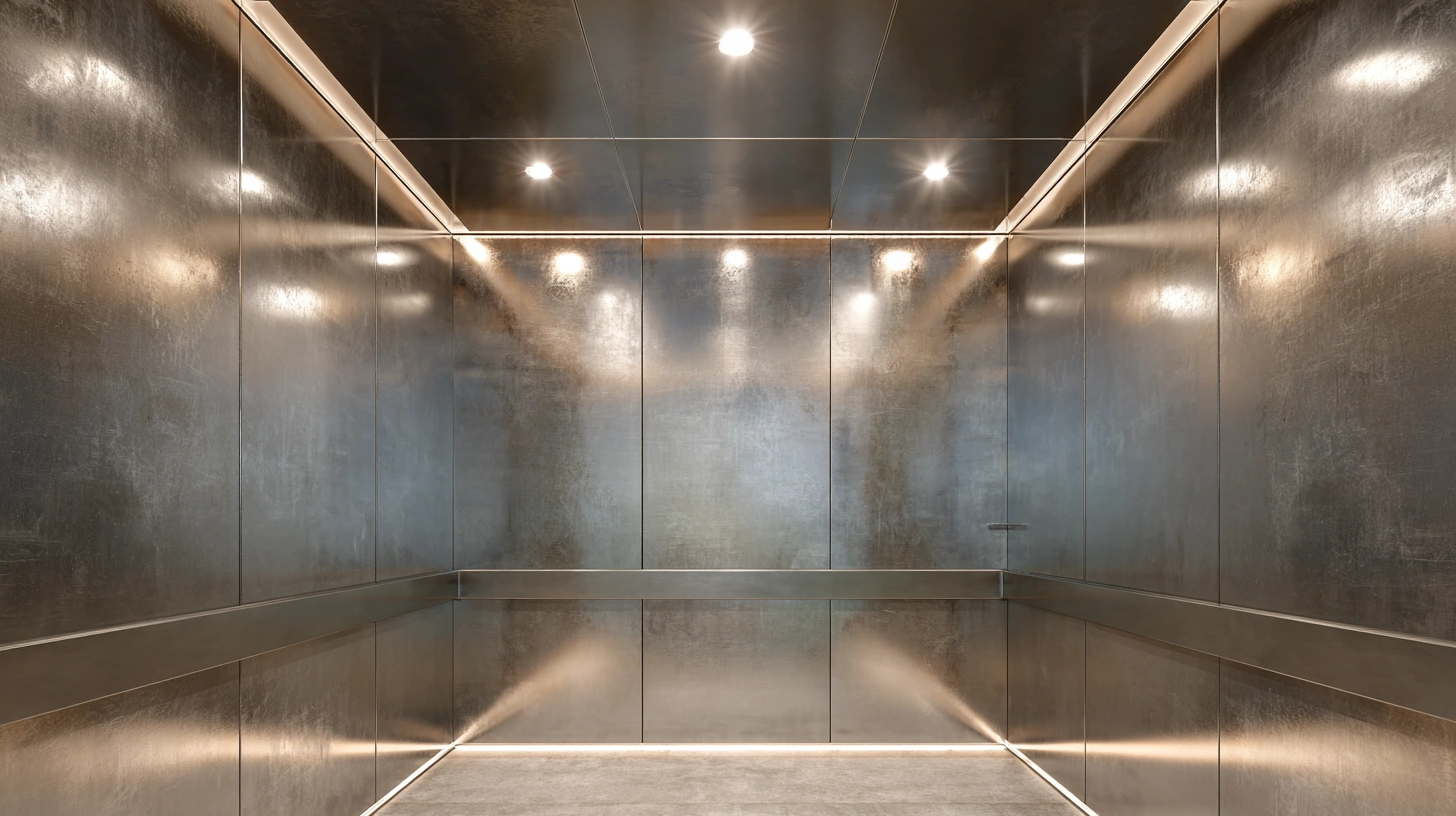 Digital screen ceiling in a lift showing sky and clouds