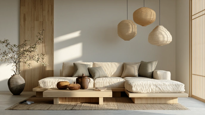 Japandi luxury living room interior