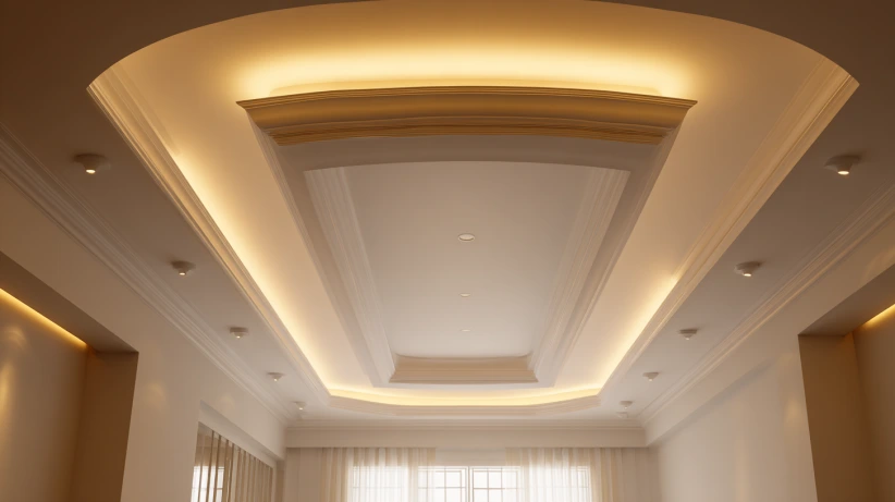 inverted cove pop layout in a simple main hall fall ceiling design