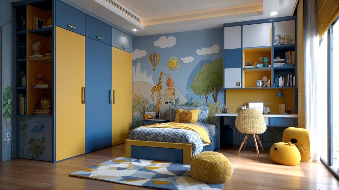 Vibrant, colorful iron cupboard designed for a child's room