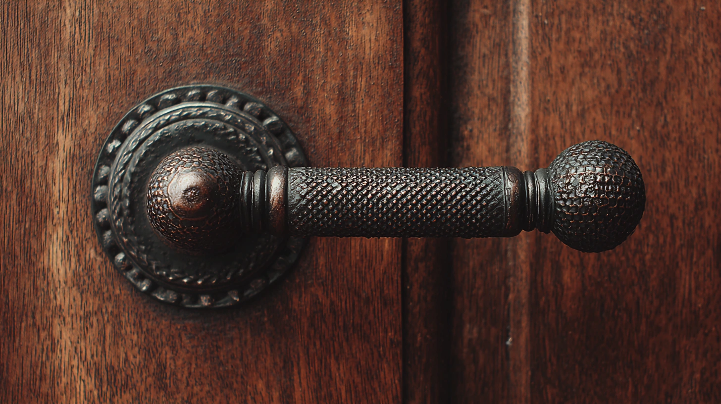 Rustic iron handle on wooden door