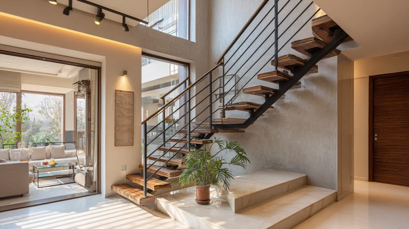 Iron Stair Railing Design with Horizontal Bars