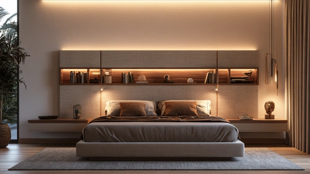 Modern upholstered bed headboard with storage