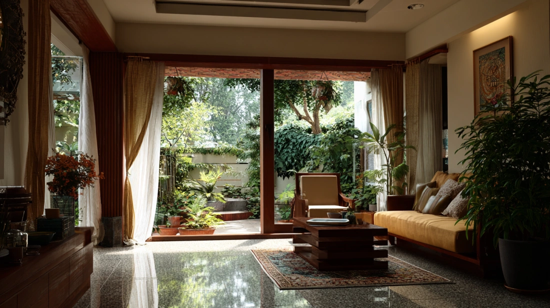 Bright, accessible ground floor living room with garden view