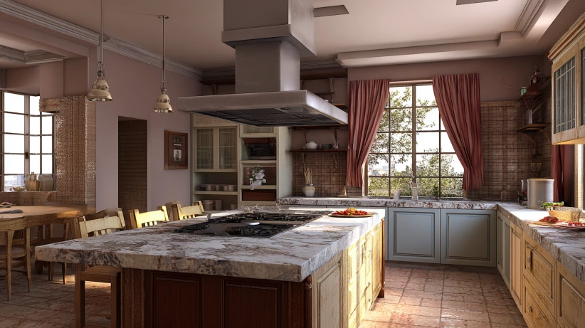 hob and chimney setup integrated into a modern island kitchen design