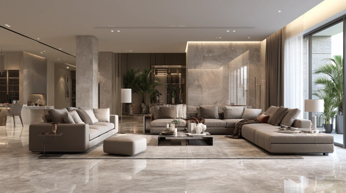 Italian marble flooring in a luxury living room