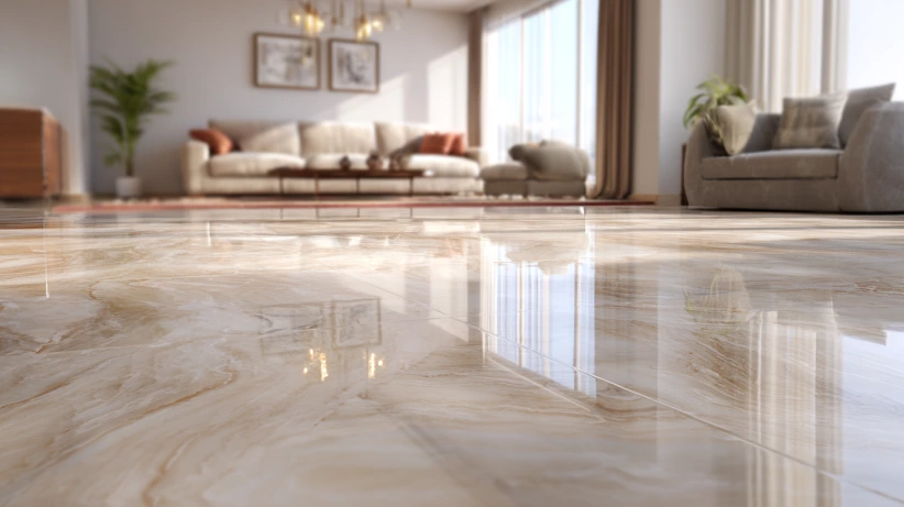 ivory fantasy finish used in elegant living room granite flooring