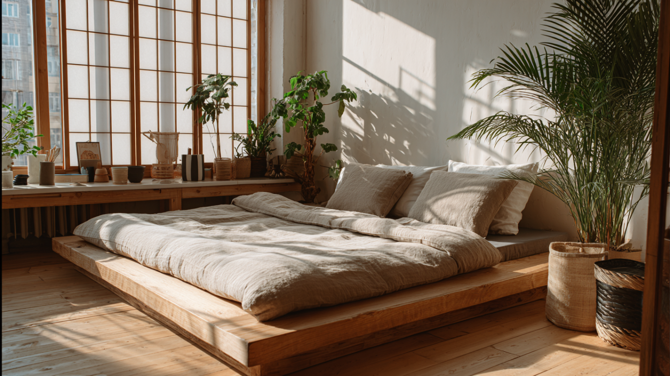 Japandi aesthetic bedroom interior design