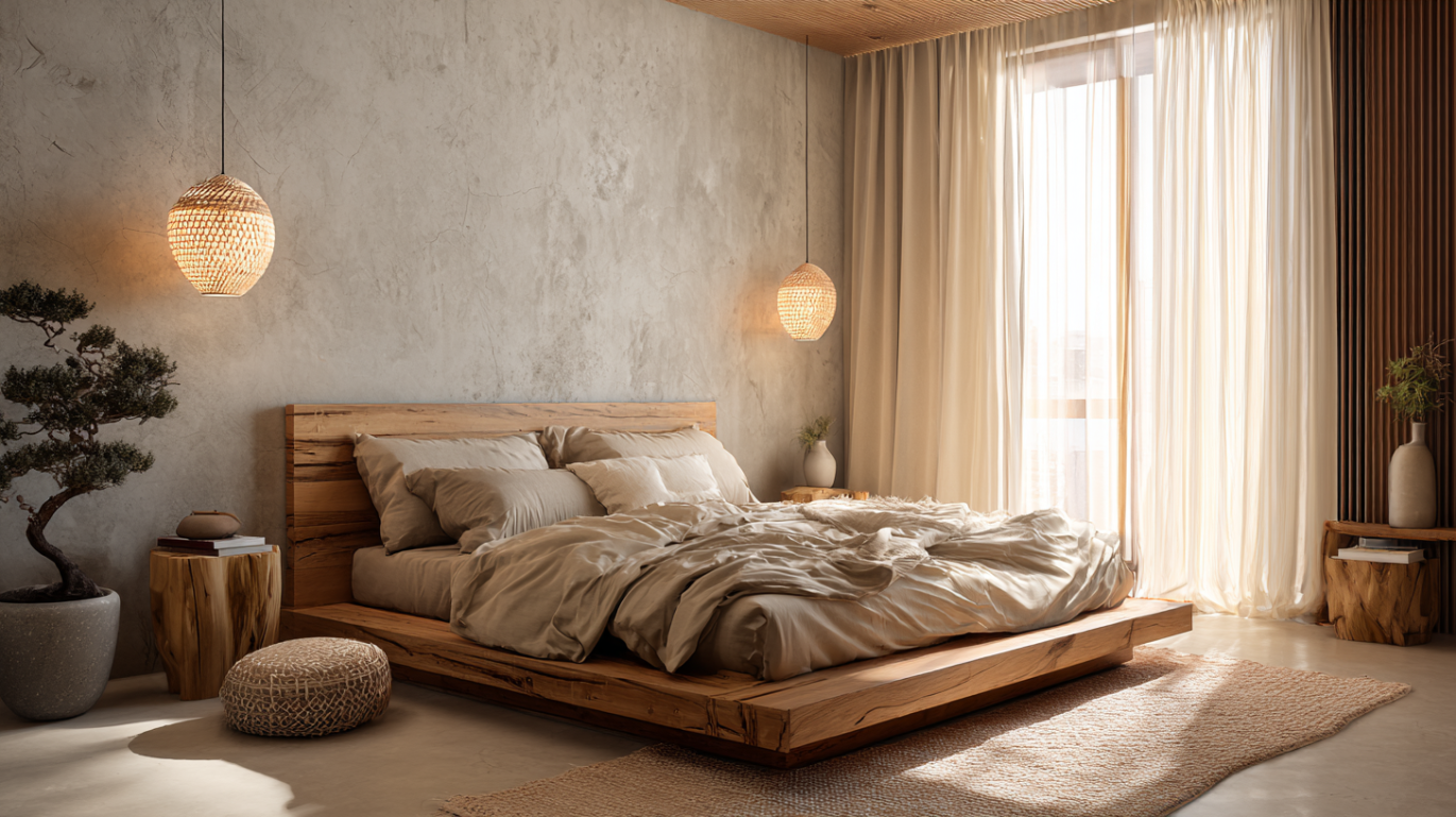 Japandi style compact bedroom