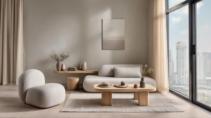Japandi Scandinavian living room interior