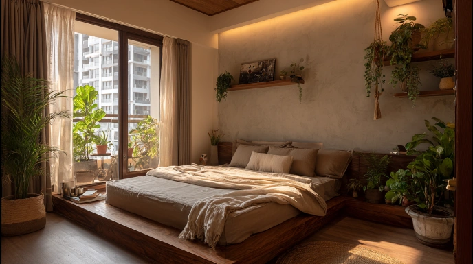 Japandi minimalist bedroom interior design