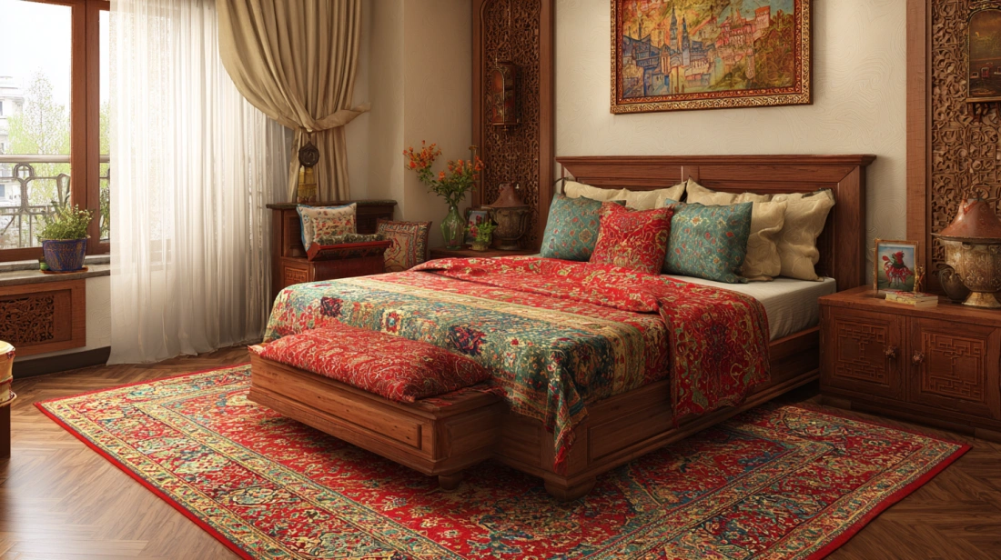 Kashmiri kaleen rug adds royal touch to Indian bedroom décor