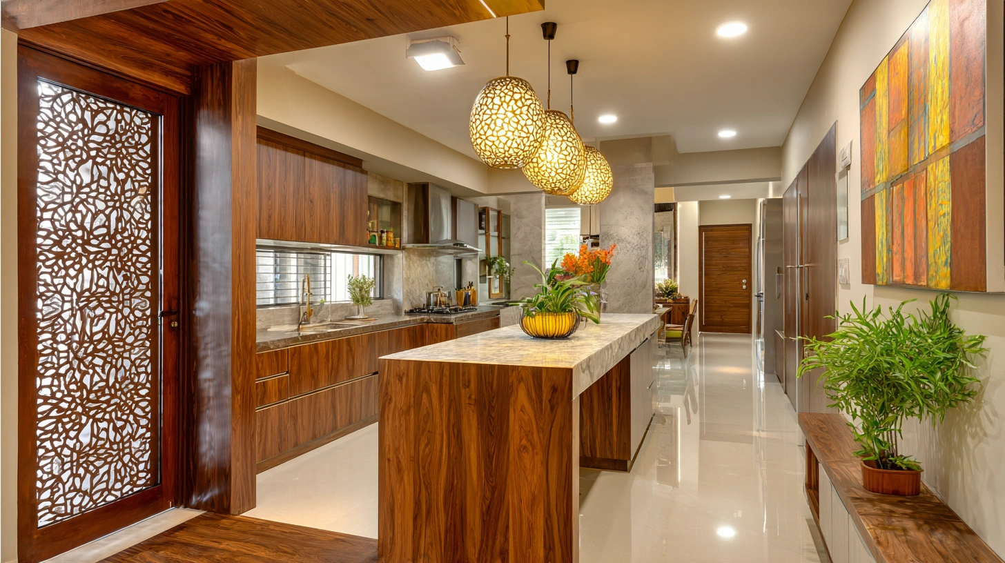 Traditional dark wood double doors with glass panes