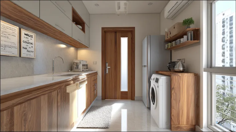 kitchen entrance design with attached utility space