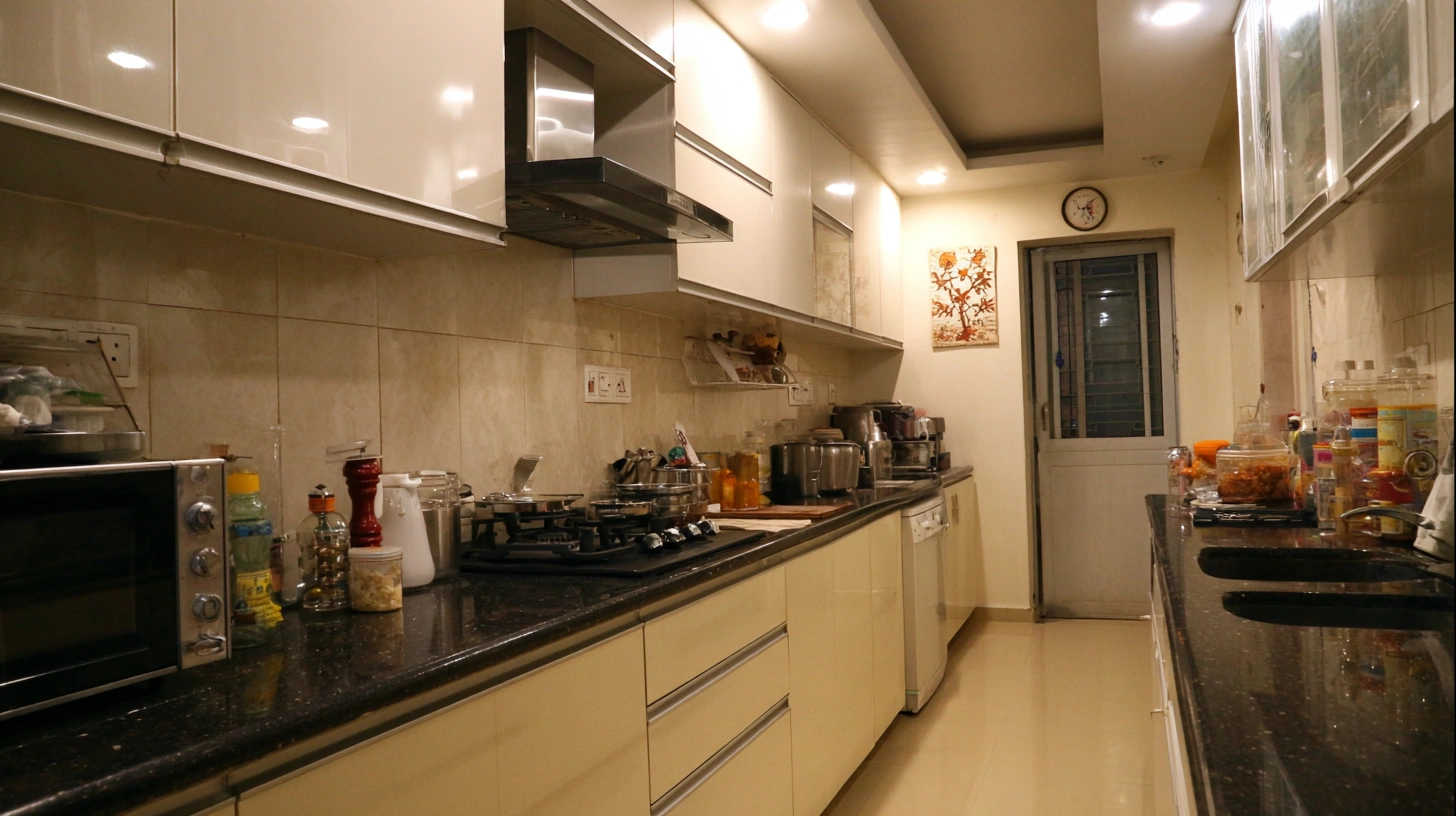 Budget friendly kitchen design showing partial plaster ceiling coverage